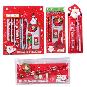 5-piece Christmas stationery set for kids with Santa pencils and rulers in red packaging