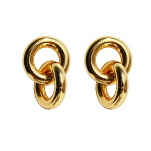 Minimalist double interlocking circle stud earrings in polished gold plating finish