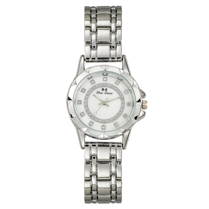 Elegant silver watch for women with flower shell dial and sparkling rhinestones