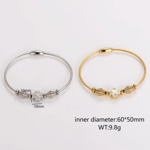 Gold and silver clover magnetic steel wire bracelets with size and weight dimensions
