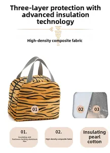 Détail du sac à lunch à motif tigre avec isolation thermique trois couches et aluminium