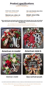 Detail view of a 30cm Christmas garland with red berries and pine needles on a dark wooden door
