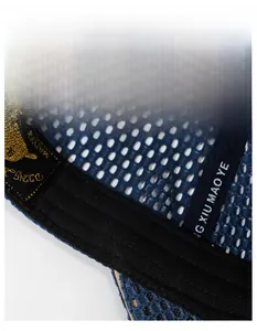Detailed macro view of breathable mesh fabric and widened sweatband of the sports cap
