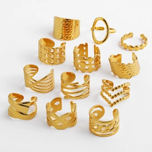 Set van 11 vergulde open ringen voor dames met minimalistische holle en getextureerde ontwerpen