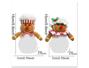 Detailed size chart showing two Christmas gingerbread man candy jars in 15cm height