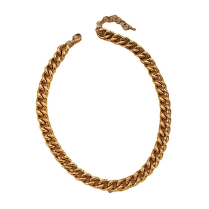 11mm wide chunky gold Cuban chain necklace with adjustable lobster clasp on white background