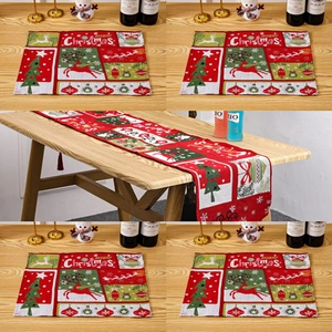 Christmas Table Runner And Placemats Cloth Jacquard Reindeer Santa Pattern Holiday Dining Table Decoration Home Decor
