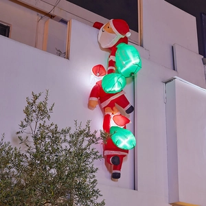 Outdoor inflatable climbing Santa Claus with glowing Merry Christmas bags for wall decoration