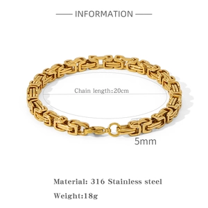 Detail of 5mm Byzantine chain bracelet in 316 stainless steel with 20cm length spec
