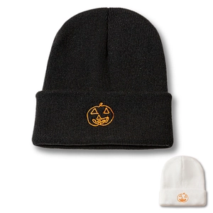 Halloween Pumpkin Embroidery Knitted Beanie Hat Acrylic Warm Folded Cuff Casual Holiday Theme For Men Women