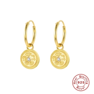 S925 sterling silver moon phase medallion hoop earrings with crystal cubic zirconia