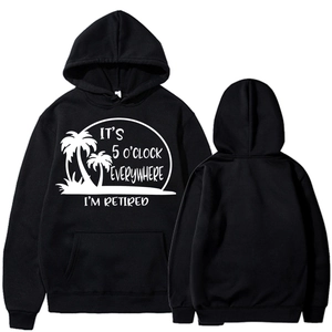 Men Hoodie Pullover Long Sleeve Polyester Fleece Lined Retired Slogan Palm Tree Casual Kangaroo Pocket Sweatshirt