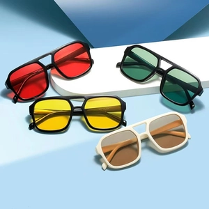 Retro Square Sunglasses For Women Men Fashion Double Beam UV400 PC Frame Pilot Style Eyewear Outdoor Party