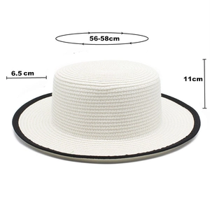 Detailed size chart for white flat top straw hat with 6.5cm brim and 56-58cm circumference