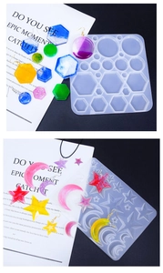 Detailed view of translucent silicone molds for DIY resin star and moon earring pendants