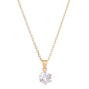 Collier minimaliste en or avec un pendentif en zircon rond et serti classique à six griffes