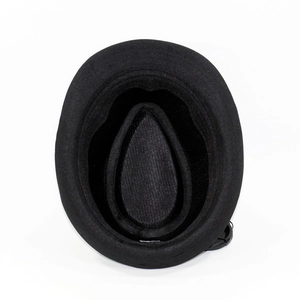 Interior view of black Panama hat showing premium stitching and fabric construction