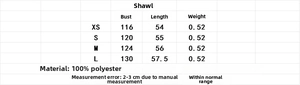 Detailed size chart for women's stand-collar poncho including bust and length measurements
