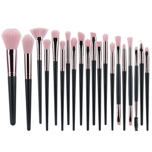 Kit de 20 pinceaux de maquillage avec poils synthétiques roses et manches noirs mats