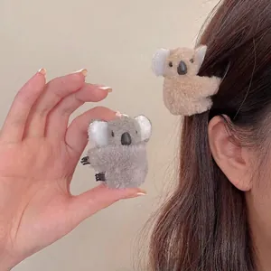 Cute Koala Plush Hair Clip Mini Animal Claw Clip Soft Faux Fur Hair Gripper Styling Accessories For Girls