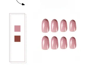 Detail view of pink oval press-on nails with rose gold glitter french tips