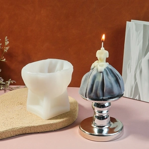 Elegant bridal dress silicone mold for DIY candles with realistic pleated skirt details