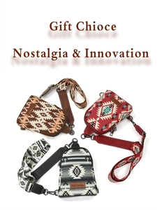 Detail of bohemian canvas crossbody bags with vintage patterns and adjustable straps