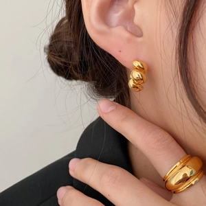 925 Sterling silver twisted rope earrings and ring set in polished gold finish