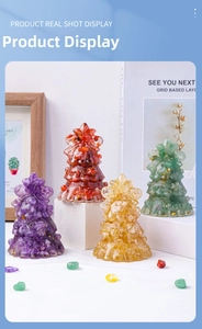 Detail of Christmas tree resin ornament with natural crystals, gold foil, and Merry Christmas text