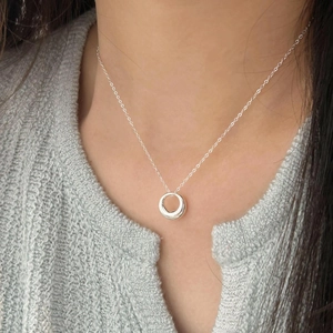 Minimalist 925 sterling silver circle pendant necklace for women on neck