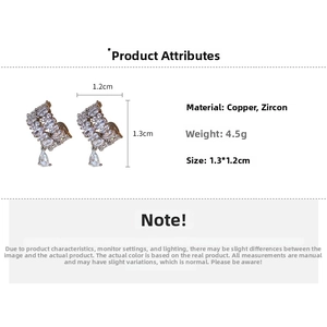 Detail view of water drop zirconia ear clip with size 1.3x1.2cm and 4.5g weight info