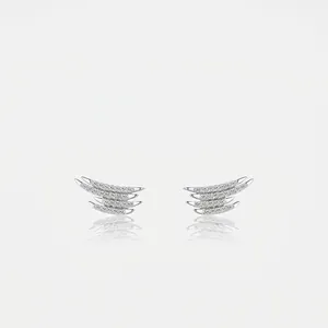 925 Sterling Silver Earring Post Zircon Wing Crawler Earrings Multi Row Arc For Women Fashion Jewelry