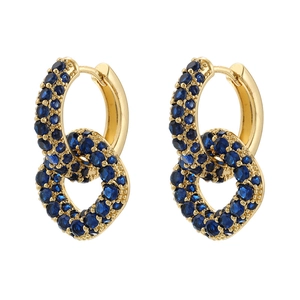 Luxurious 18K gold plated interlaced hoop earrings with square blue zircon pavé