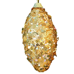 11cm sparkling gold sequin olive-shaped Christmas ornament for holiday tree decoration