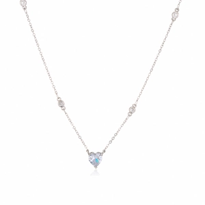 Elegant heart-shaped zircon pendant necklace with small round stones in white gold plating