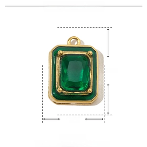 Detail showing rectangular green zircon pendant with 17mm x 12mm size measurements