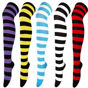 Detailed set of five striped over-knee high socks in various vibrant color combinations