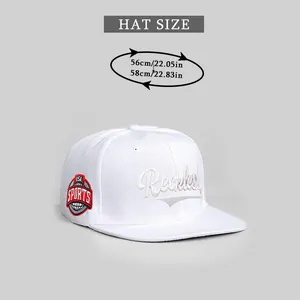 Size chart showing 56-58cm head circumference for the white USA SPORTS flat brim snapback hat