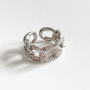 925 Sterling Silver Interlocking Cuban Link Ring With Pave Zircon Open Adjustable Fashion Jewelry For Women