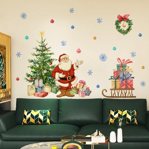 Christmas Santa Claus wall stickers with tree and snowflakes decor for living room wall art