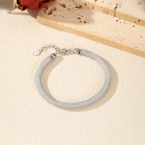 Minimalist S925 sterling silver woven mesh bracelet with heart tag on stone base