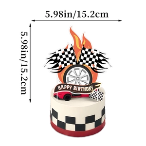 Décoration de gâteau de course avec drapeaux à damier et voiture de sport, 15,2 cm