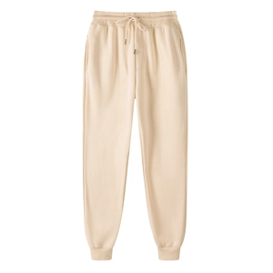 Unisex thermal fleece joggers in light beige with drawstring waist and ribbed cuffs