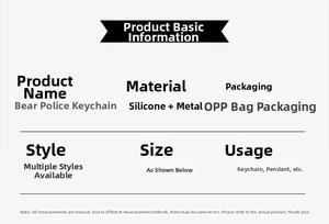 Detailed chart for police bear keychain made of durable silicone and metal hardware