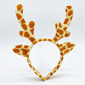 Cute giraffe headband with plush antlers and ears for women, vibrant animal print design