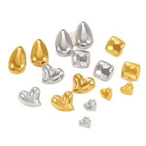Polished titanium steel earrings in heart, teardrop, and textured square shapes