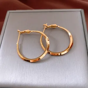 Gold Plated Copper Hoop Earrings With 925 Sterling Silver Earring Post Twisted Texture Minimalist Geometric Jewelry For Women