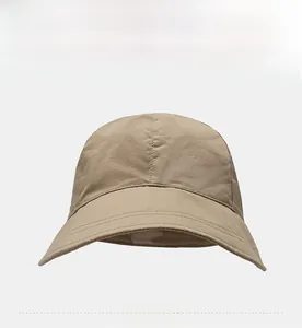 Front view of khaki quick-dry sun hat with wide brim and stitched texture details