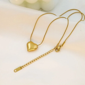 Minimalist Stainless Steel 18K Gold Plated 3D Heart Pendant Necklace For Women Tiny Heart Snake Chain Clasp Choker Jewelry