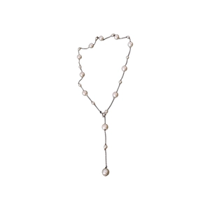 French vintage Y-shape pearl necklace with silver chain for women, elegant jewelry